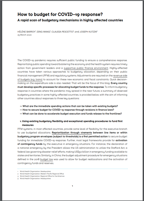 How to budget for COVID-19 response?
