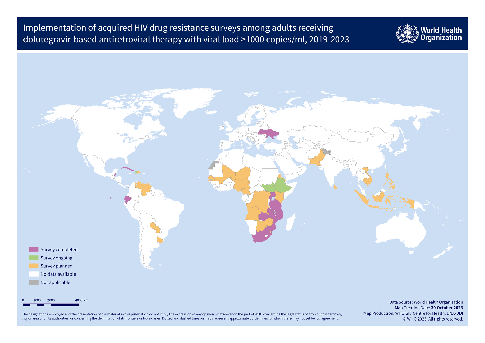 Implementation of acquired HIV drug resistance surveys among adults 2019-2023